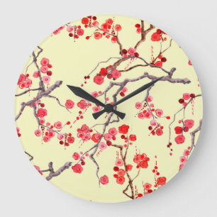 Grande Horloge Ronde Aquarelle Sakura Blossom Motif sans couture