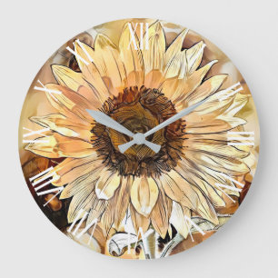 Grande Horloge Ronde Aquarelle Shine Sunflower Collection élégante