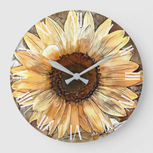 Grande Horloge Ronde Aquarelle Sunflower Collection élégante