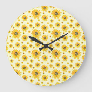 Grande Horloge Ronde Aquarelle Tournesols motifs floraux