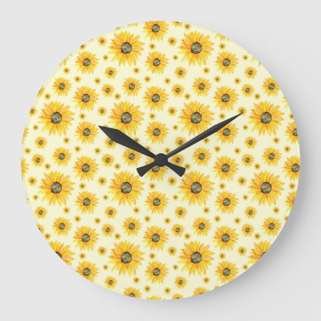 Grande Horloge Ronde Aquarelle Tournesols motifs floraux (Recto)