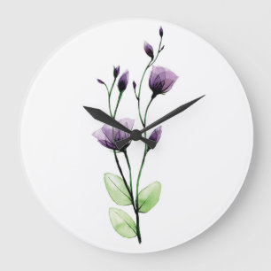 Grande Horloge Ronde Aquarelle transparente fleur rose sauvage