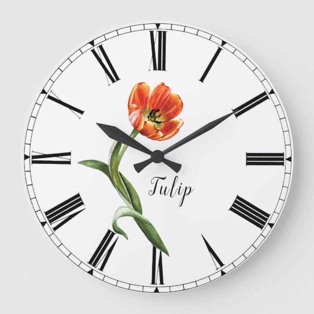 Grande Horloge Ronde Aquarelle Tulip Floral (Recto)