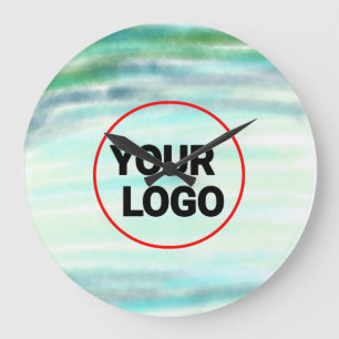 Grande Horloge Ronde Aquarelle verte simple abstrait ajouter le logo te