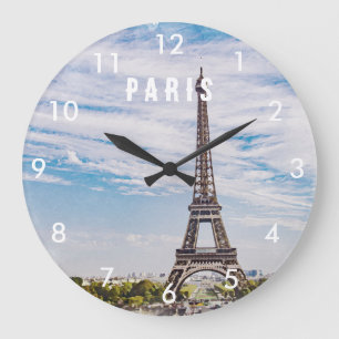 Grande Horloge Ronde Aquarelle vintage Paris Tour Eiffel