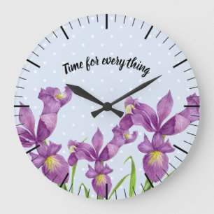 Grande Horloge Ronde Aquarelle violet Iris Botanique Floral Art