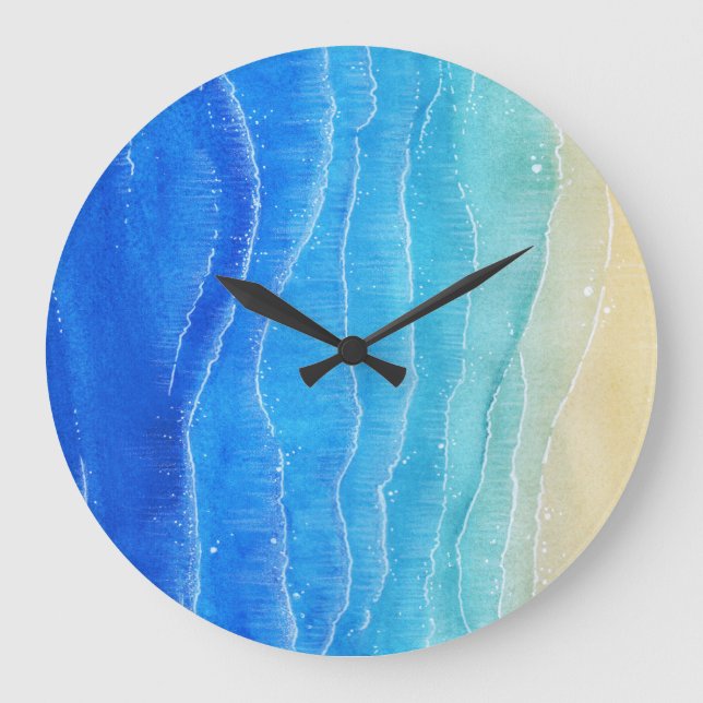 Grande Horloge Ronde Aquarelle vue mer et plage. (Recto)