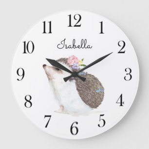 Grande Horloge Ronde Aquarelle Woodland Animal Hedgehog Nursery