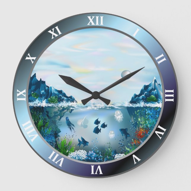 Grande Horloge Ronde Aquarium Custom Large Round Wall Clock (Recto)