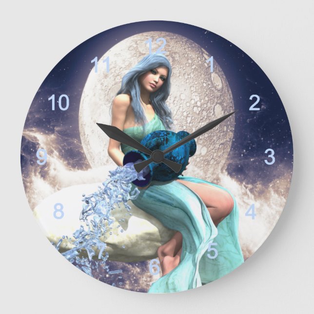 Grande Horloge Ronde Aquarius - Une femme qui verse de l'eau d'un Jug (Recto)