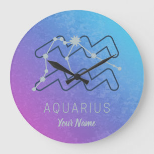 Grande Horloge Ronde Aquarius Zodiac Star Sign Watercolor Horoscope