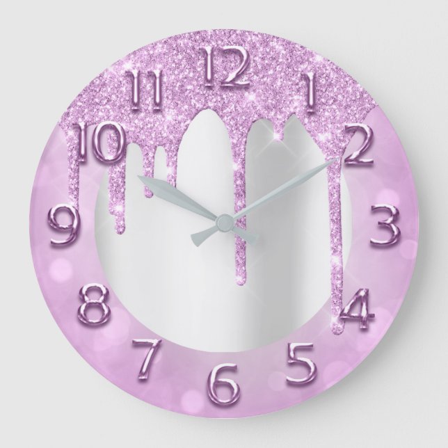Grande Horloge Ronde Arabic Numbers Elegant Drips Pink Glitter Grey (Recto)