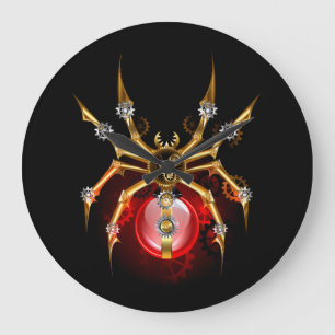 Grande Horloge Ronde Araignée steampunk sur fond noir