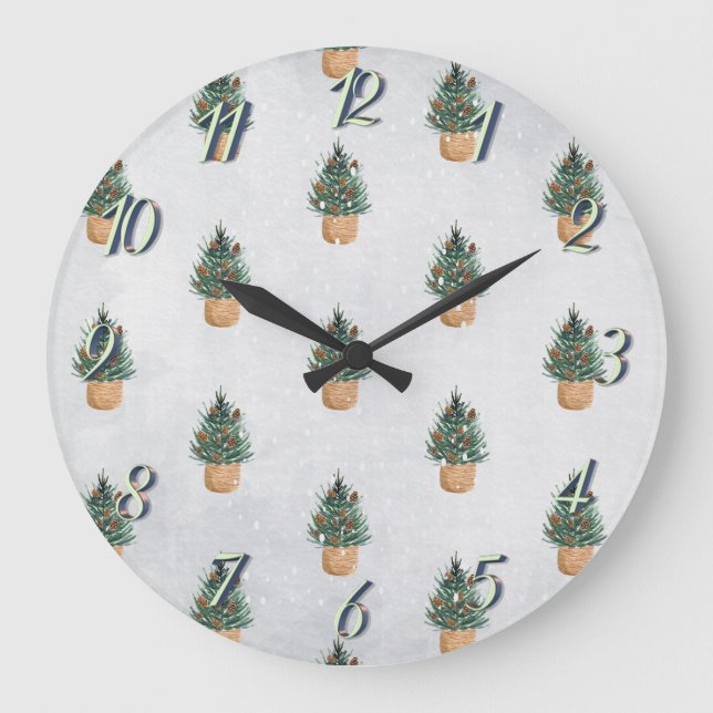 Grande Horloge Ronde Arbre à feuilles persistantes,Cônes de pin, Vacanc (Recto)