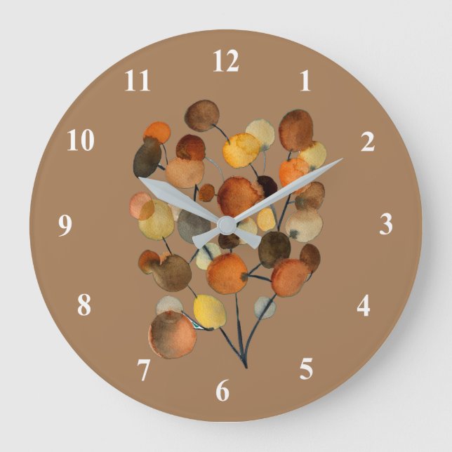 Grande Horloge Ronde Arbre Abstrait brun d'automne (Recto)