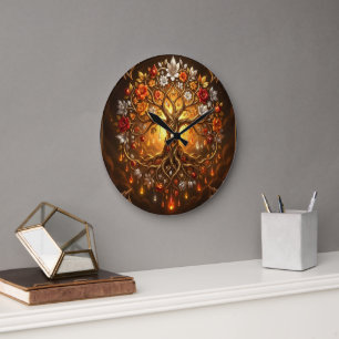 Grande Horloge Ronde Arbre au Clair de Lune de l'Éternité Embrasée