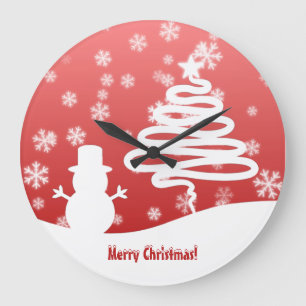 Grande Horloge Ronde Arbre de Noël blanc et Snowman