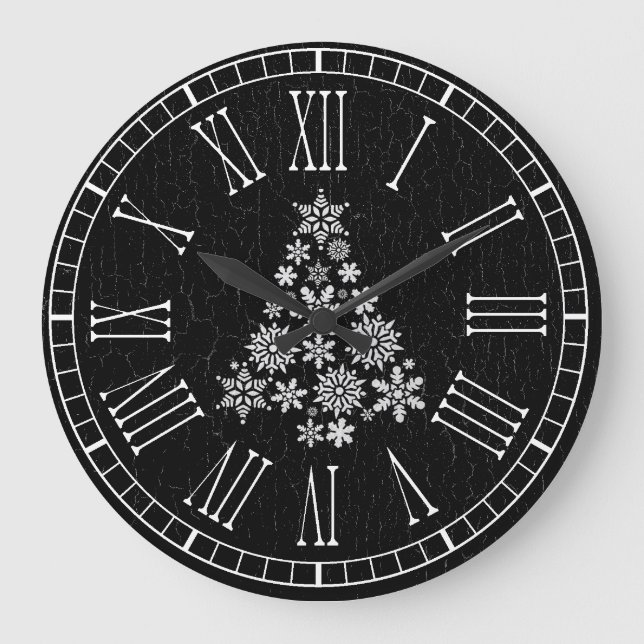 Grande Horloge Ronde Arbre de Noël blanc votre arrière - plan patiné (Recto)