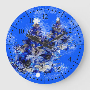 Grande Horloge Ronde arbre de Noël bleu