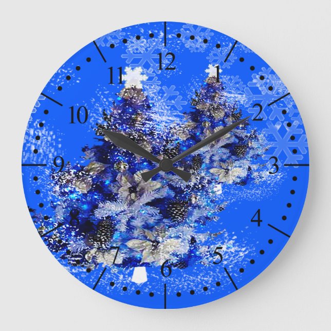 Grande Horloge Ronde arbre de Noël bleu (Recto)