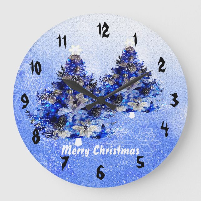 Grande Horloge Ronde Arbre de Noël bleu décoré sur mesure (Recto)