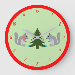 Grande Horloge Ronde Arbre de Noël décorant les écureuils