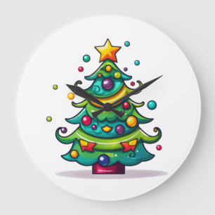 Grande Horloge Ronde Arbre de Noël mignon avec ornements