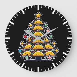 Grande Horloge Ronde Arbre de Noël Taco - Foodie Drôle Nourriture de va