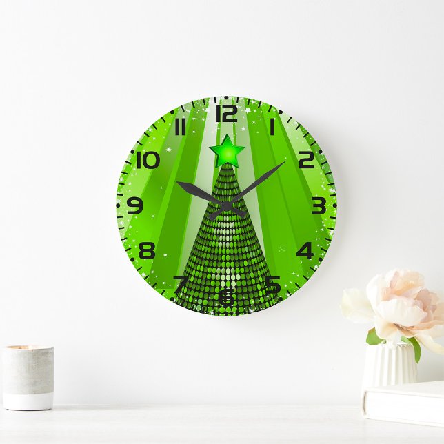 Grande Horloge Ronde Arbre de Noël vert moderne avec étoile (Créateur téléchargé)