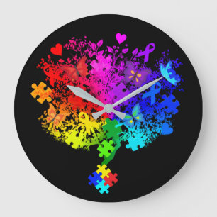 Grande Horloge Ronde Arbre de spectre d'autisme