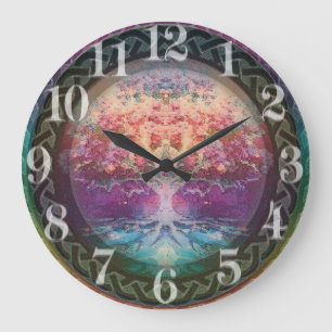 Grande Horloge Ronde Arbre de tranquilité de la vie dans des couleurs