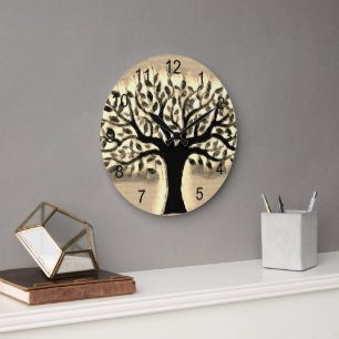 Grande Horloge Ronde Arbre de vie Art Abstrait de la nature