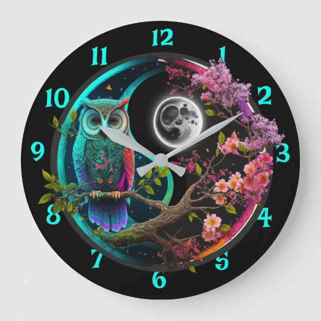 Grande Horloge Ronde Arbre de vie avec hibou (Recto)