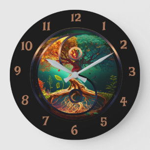 Grande Horloge Ronde Arbre de vie avec Yin Yang