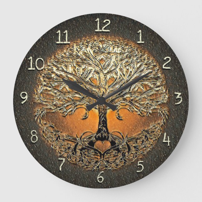 Grande Horloge Ronde Arbre de vie Coeur en cuivre (Recto)
