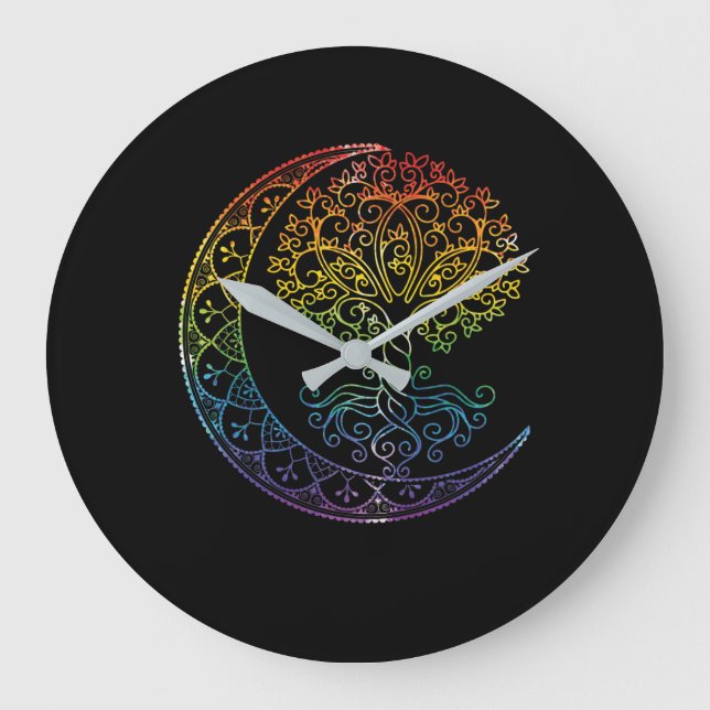 Grande Horloge Ronde Arbre de vie Cresent Moon Phases Mandala Yoga Cade (Recto)