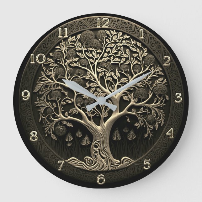 Grande Horloge Ronde Arbre de vie en noir et or (Recto)