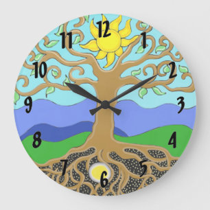 Grande Horloge Ronde Arbre de vie Mandala