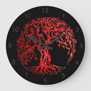 Grande Horloge Ronde Arbre de vie Mehndi (henné) (rouge)