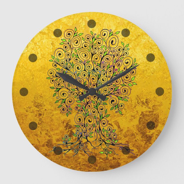 Grande Horloge Ronde Arbre De Vie - Spirales Fruits Feuille 1 (Recto)
