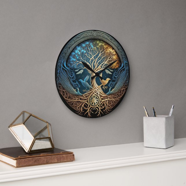 Grande Horloge Ronde Arbre de vie Yggdrasil (Bureau)
