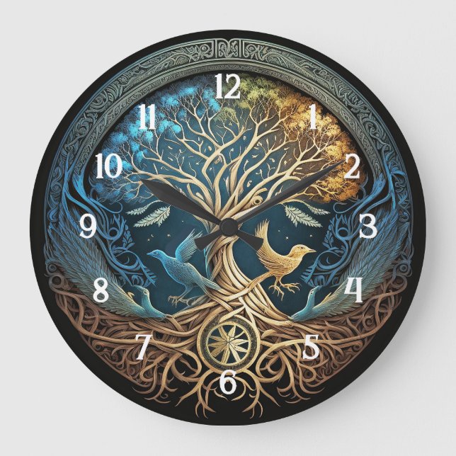 Grande Horloge Ronde Arbre de vie Yggdrasil (Recto)