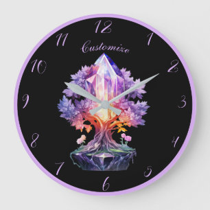 Grande Horloge Ronde Arbre de yoga zen cristal mystique Fantastique Art