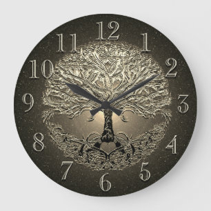 Grande Horloge Ronde Arbre d'or du coeur de vie