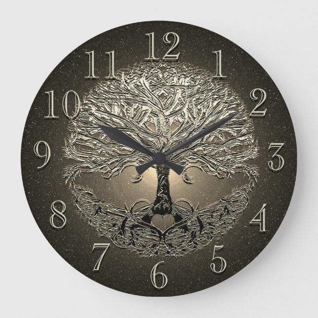 Grande Horloge Ronde Arbre d'or du coeur de vie (Recto)