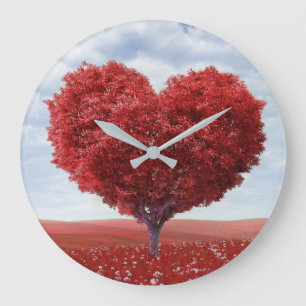 Grande Horloge Ronde Arbre en forme de coeur