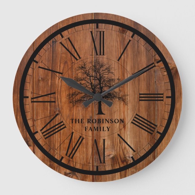Grande Horloge Ronde Arbre familial rustique | Pays (Recto)