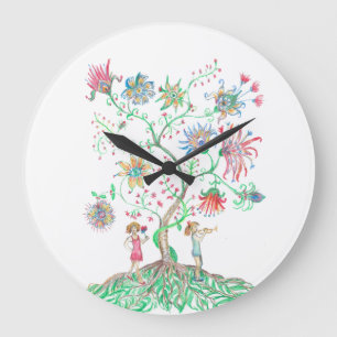 Grande Horloge Ronde Arbre Floral Fantaisiste