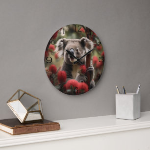 Grande Horloge Ronde Arbre Rouge Banksia Avec Ours Koala,