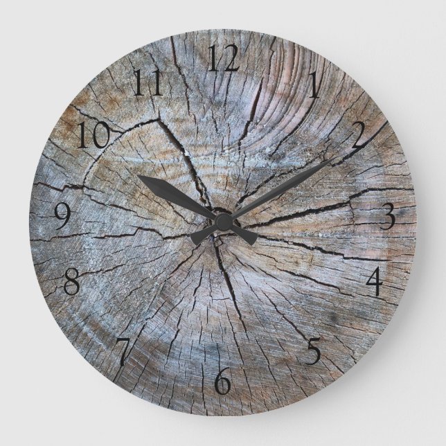 Grande Horloge Ronde Arbre rustique à anneau d'arbre en bois affaissé (Recto)